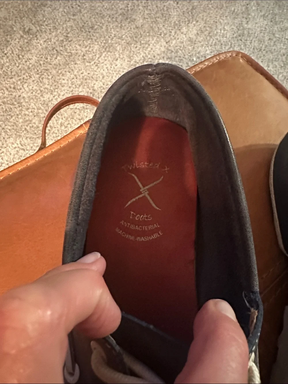 Twisted X Men's Dark Blue Boat Shoes with Cream Laces